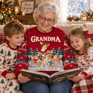 Nana Reindeer With Kids - Personalized 3D Sweatshirt - Christmas Gift For Grandma