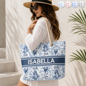 Chinoiserie Toile Dog Mom Cat Mom - Personalized Beach Bag