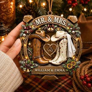 Cowboy Cowgirl Western Couple Ornament - Personalized Gifts For Couple Christmas Ornament