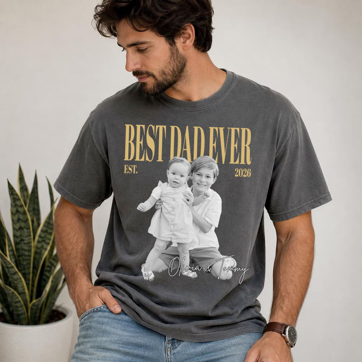 Custom Dad Vintage Photo Shirt, Personalized Dad Picture Shirt With Kids Photo, Best Dad Ever Shirt, Fathers Day Shirt, New Dad Gift