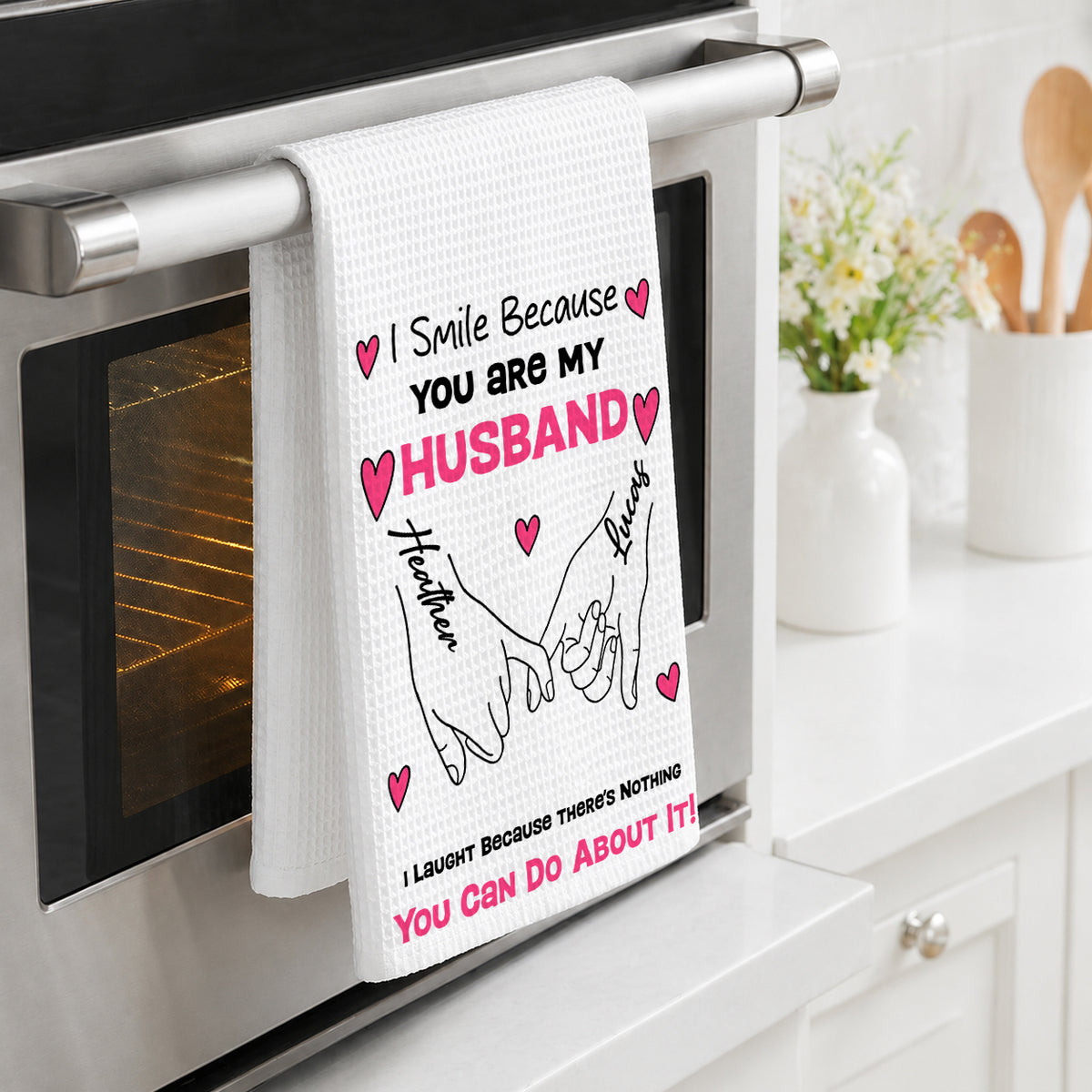 I Laugh Because There's Nothing You Can Do About It! - Personalized Name Waffle Weave Kitchen Towel, Housewarming Gift