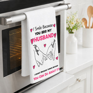 I Laugh Because There's Nothing You Can Do About It! - Personalized Name Waffle Weave Kitchen Towel, Housewarming Gift