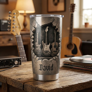 Personalized Guitar Tumbler Custom Name 3D Rock Wall Stainless Steel Travel Mug