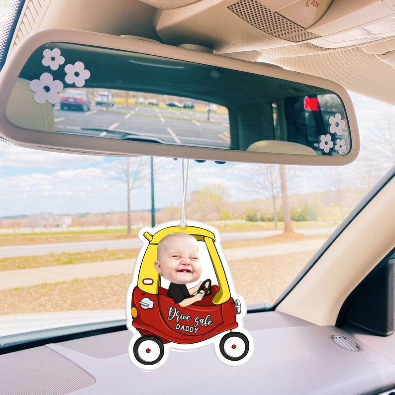 Fathers Day Gifts, Hanging Car Baby Photo Face Custom Air Freshener, Car Accessories, Personalized Drive Safe Daddy Gift For Dad, Papa Gifts