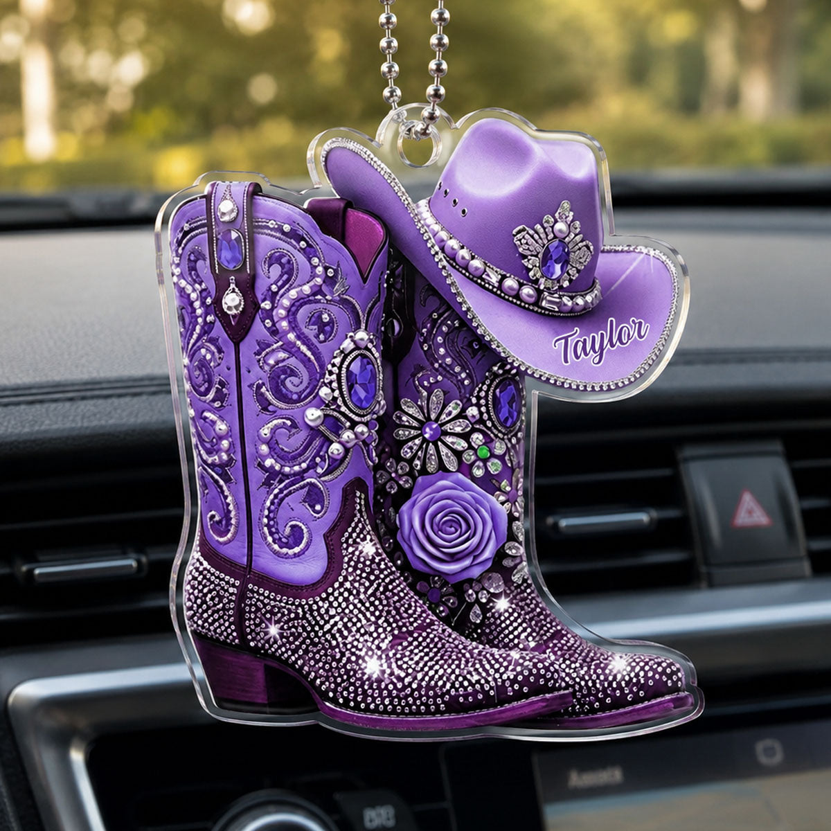 Cowgirl Boots - Personalized Acrylic Car Ornament