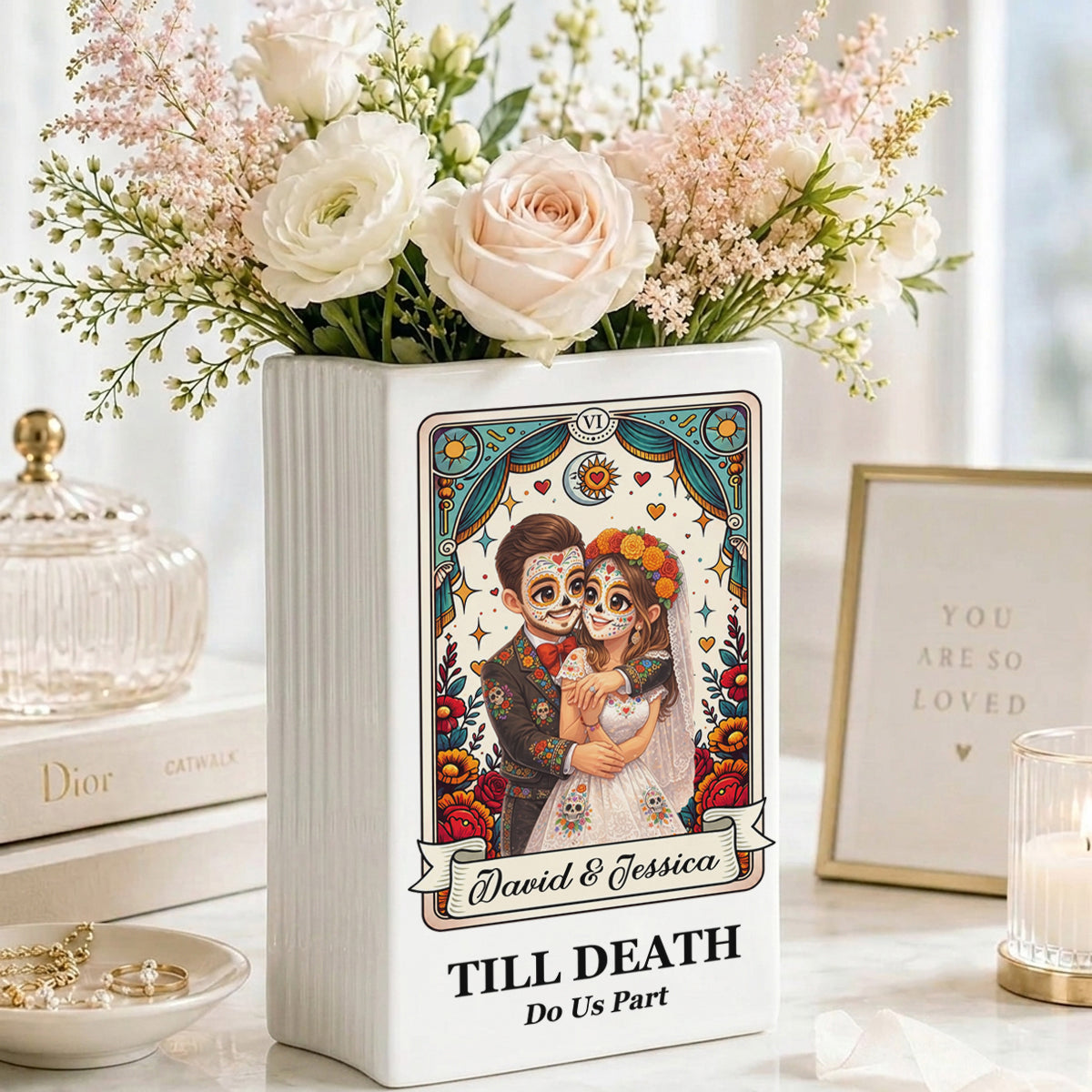 Custom Photo Semi Realistic Portrait You & Me We Got This - Ceramic Book Flower Vase