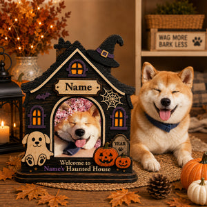Personalized Spooky Pet House Plaque, Custom Dog Portrait Halloween Decoration, Unique Gift for Dog Moms & Dog Dads