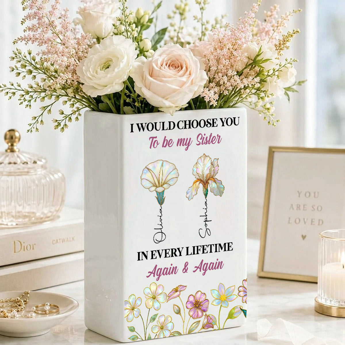 Always Choose You My Sisters - Personalized Ceramic Book Vase