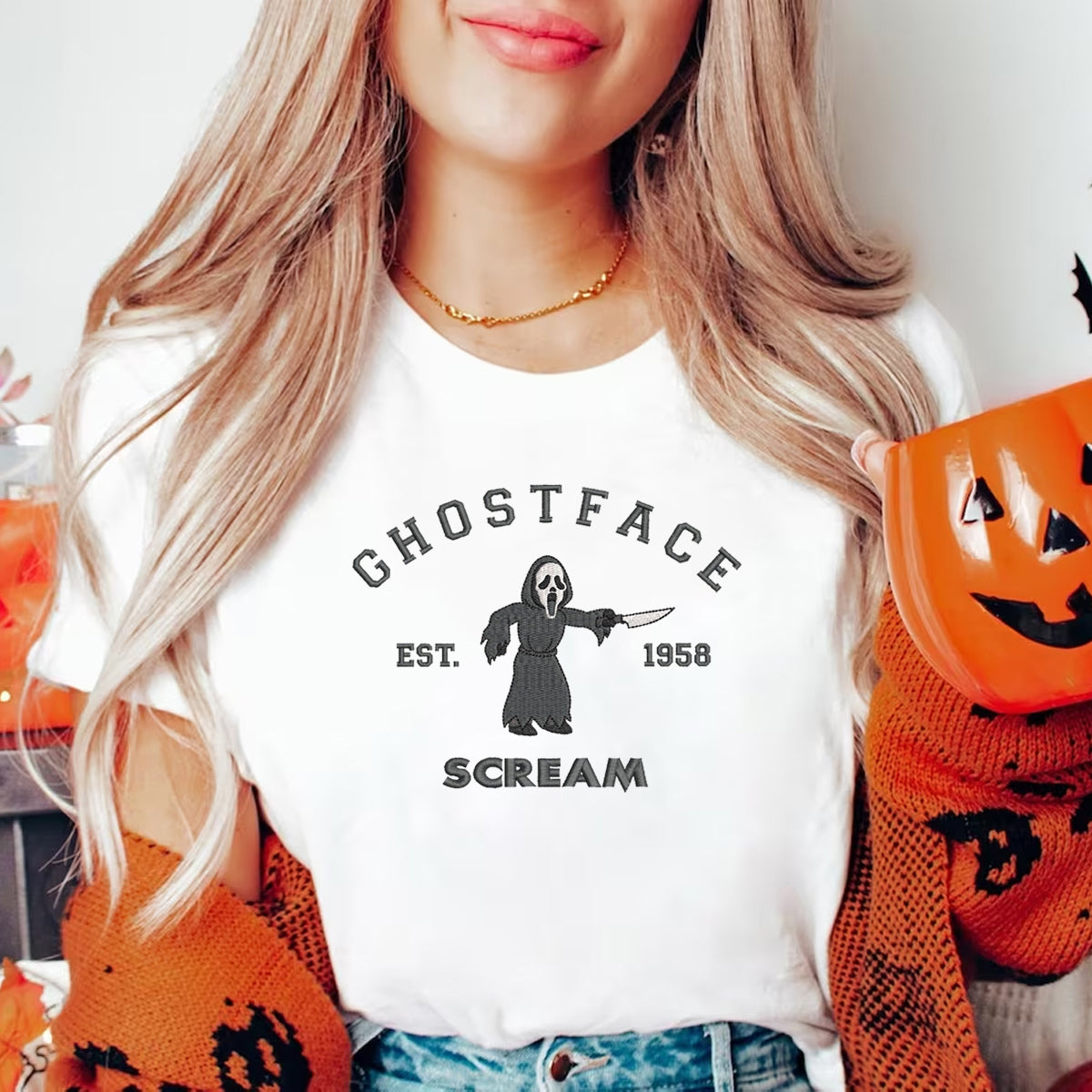 Ghost Face Scream - Embroidered Shirt - Gift For Friends, Halloween