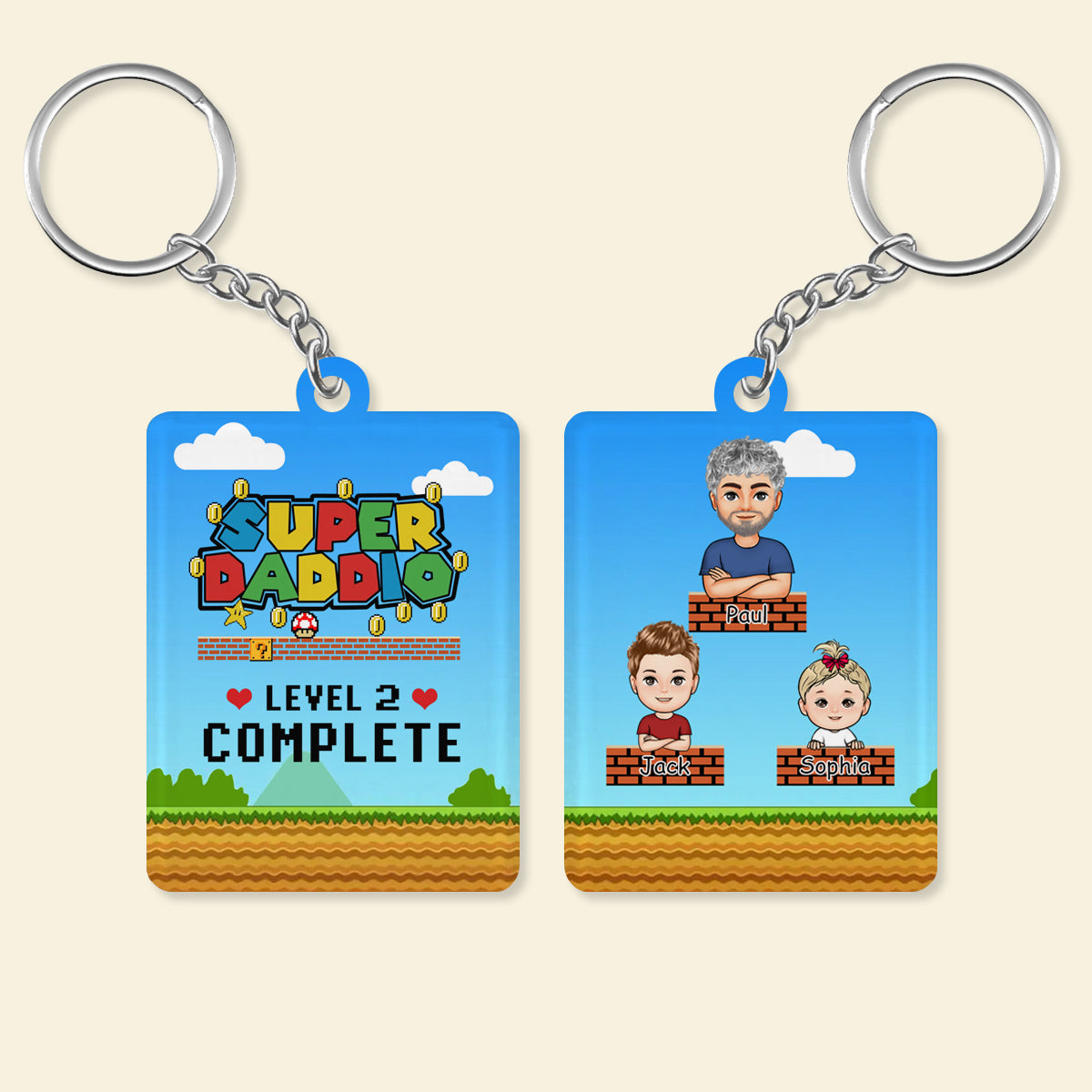 Super Daddio Level Complete - Personalized Acrylic Keychain - Gift For Father