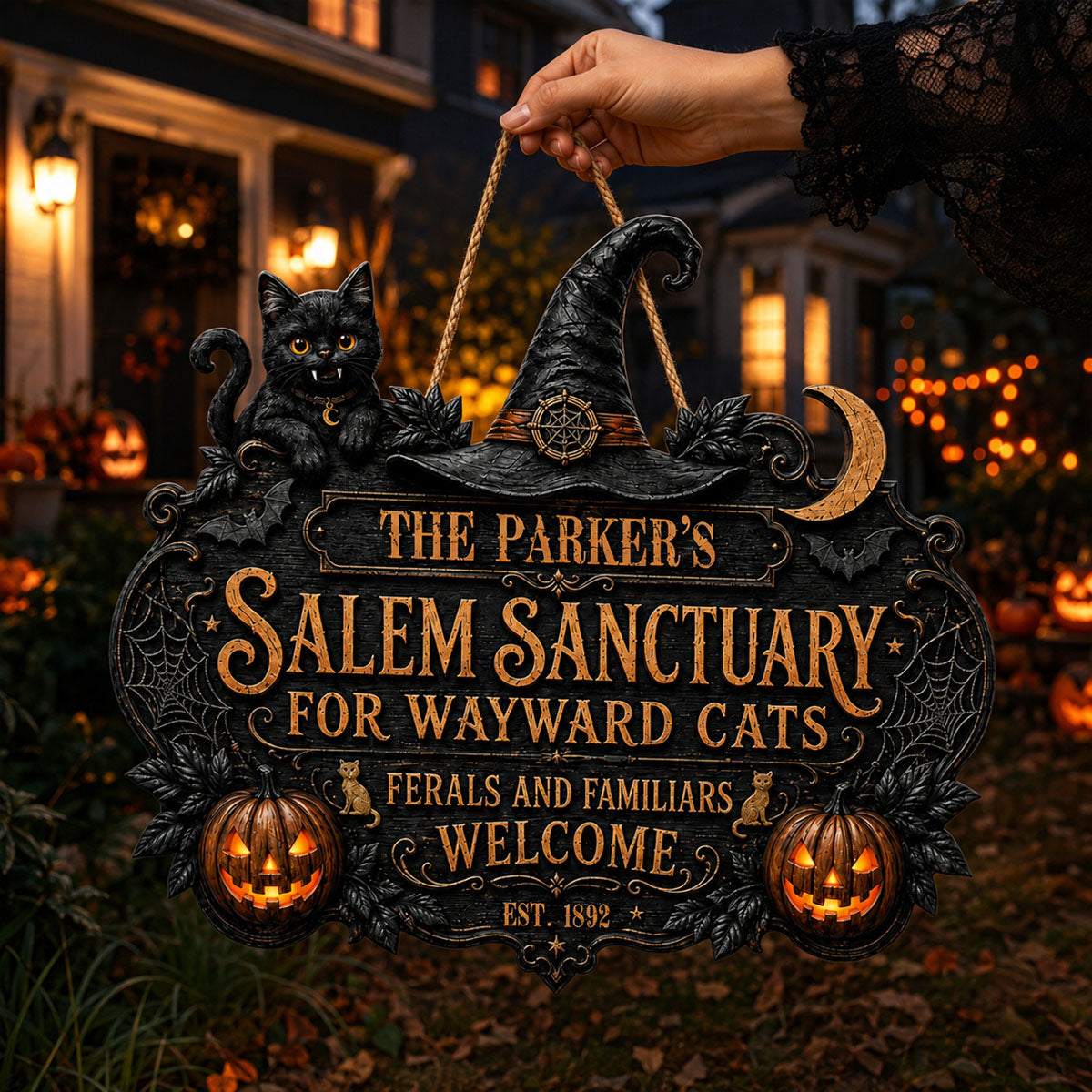 Salem Sanctuary For Wayward Cats Ferals And Familiars Welcome - Personalized Wood Sign
