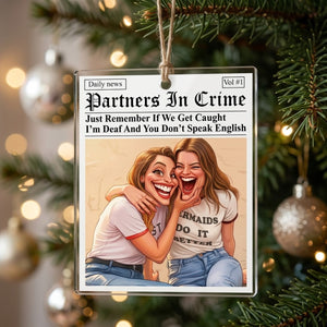 Partners In Crime - Daily News - Friendship Funny Gifts - Personalized Caricature Photo Ornament