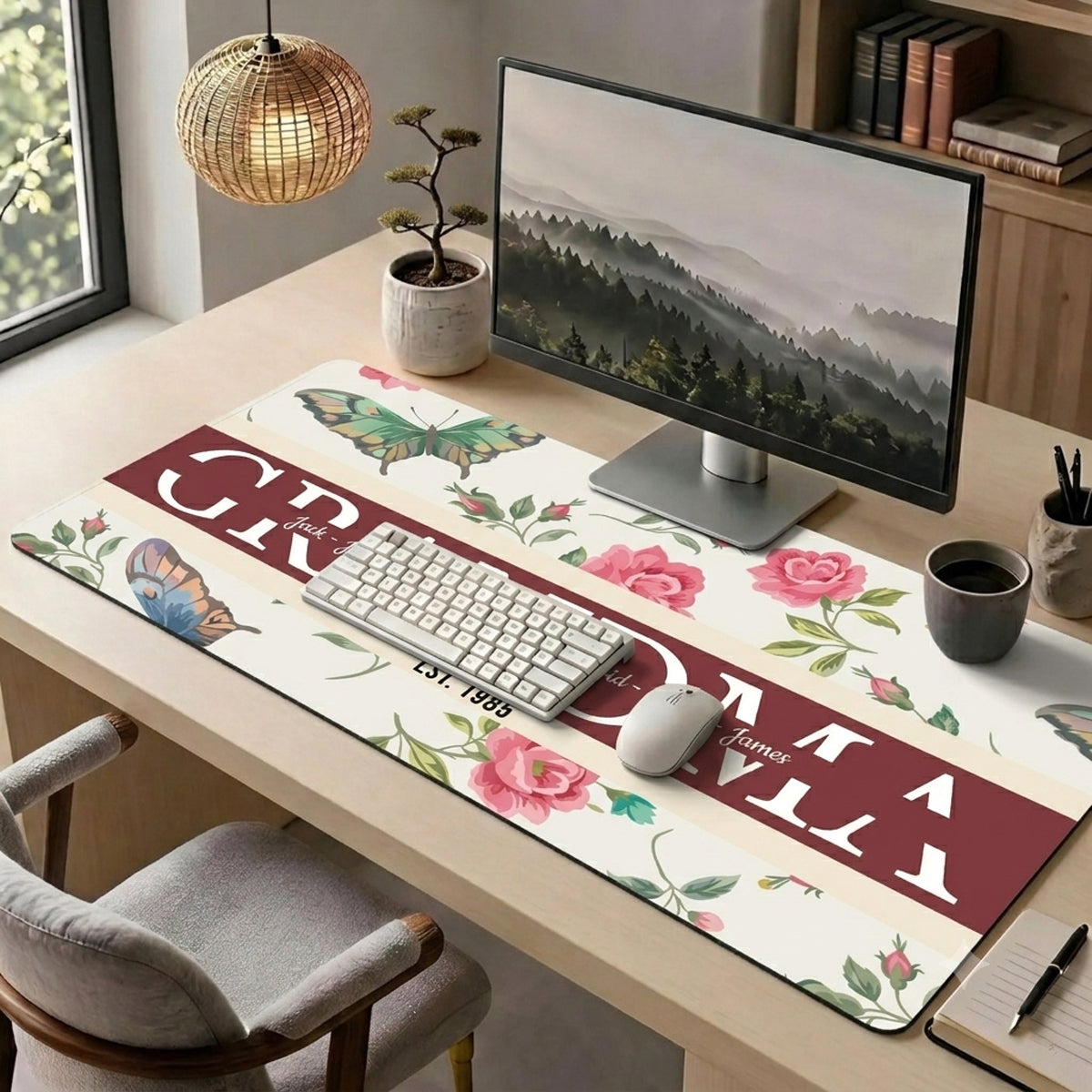 Mom Mama Grandma Gigi Nana Custom Kids Names Floral - Personalized Desk Mat
