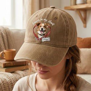 Forever In My Heart - Personalized Custom Dog Photo Memorial Printed Cap , Baseball Cap with Dog Photo, Unique Gift for Dog Lovers