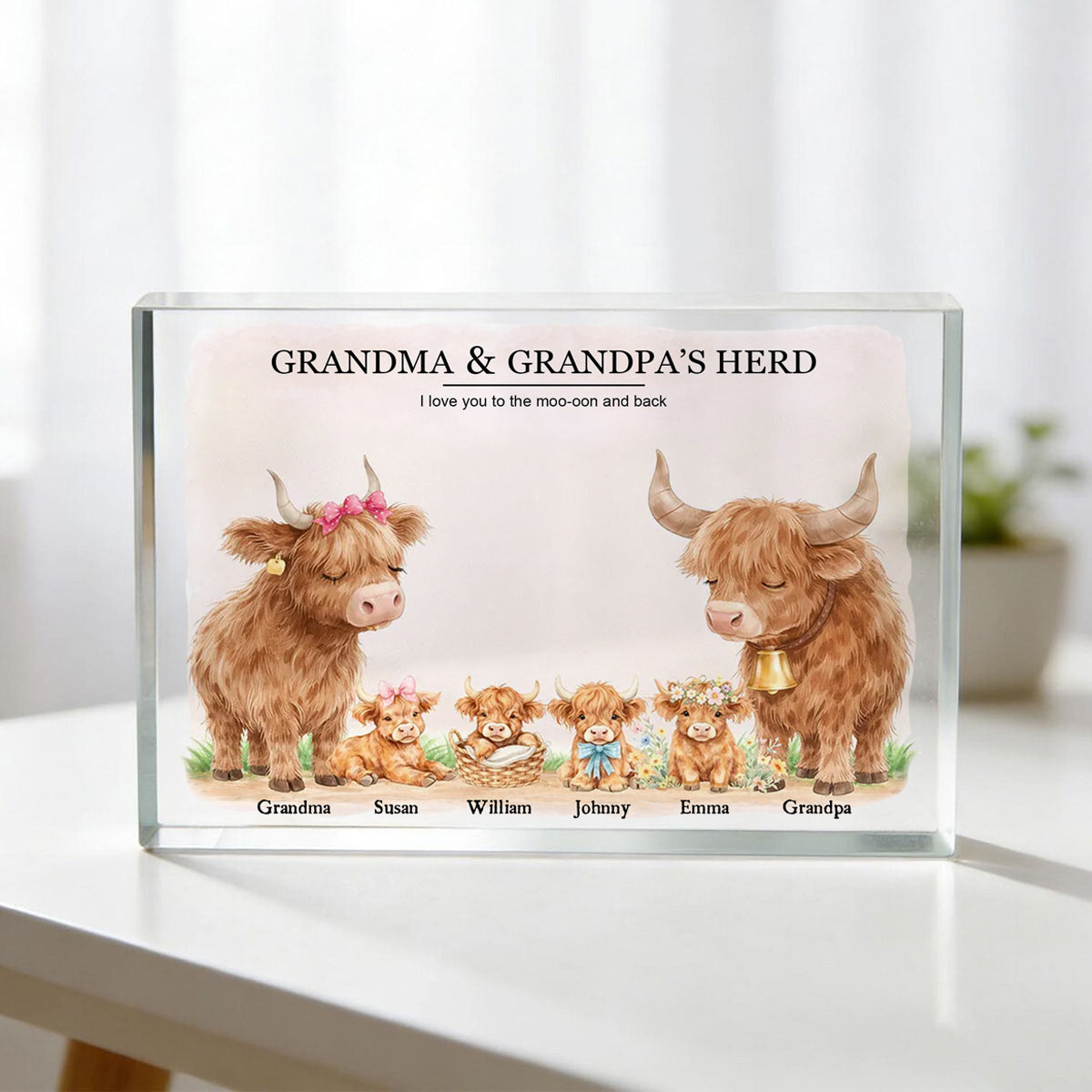 Grandma and Grandpa's Herd Highland Cow Family - Personalized Acrylic Plaque - Gift For Grandma, Gift For Grandpa, Gift For Family