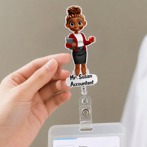 Custom Character For Teacher, Coworker, Boss With Name - Personalized Acrylic Badge Reel