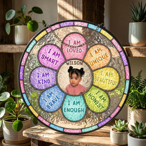 Custom Photo I Am Smart Kind Brave Butterfly Flower Rainbow - Personalized Stained Glass Window Hanging Suncatcher