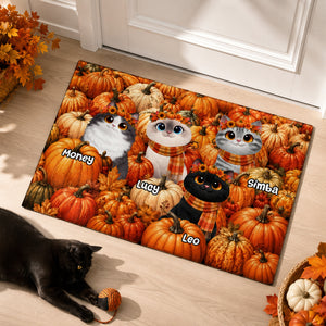 Fall Season Cute Cats In Pumpkin Patch - Personalized Doormat - Fall Decor For Cat Lovers