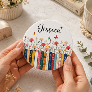 Custom Name & Birthflower For Book Lovers - Personalized Coaster