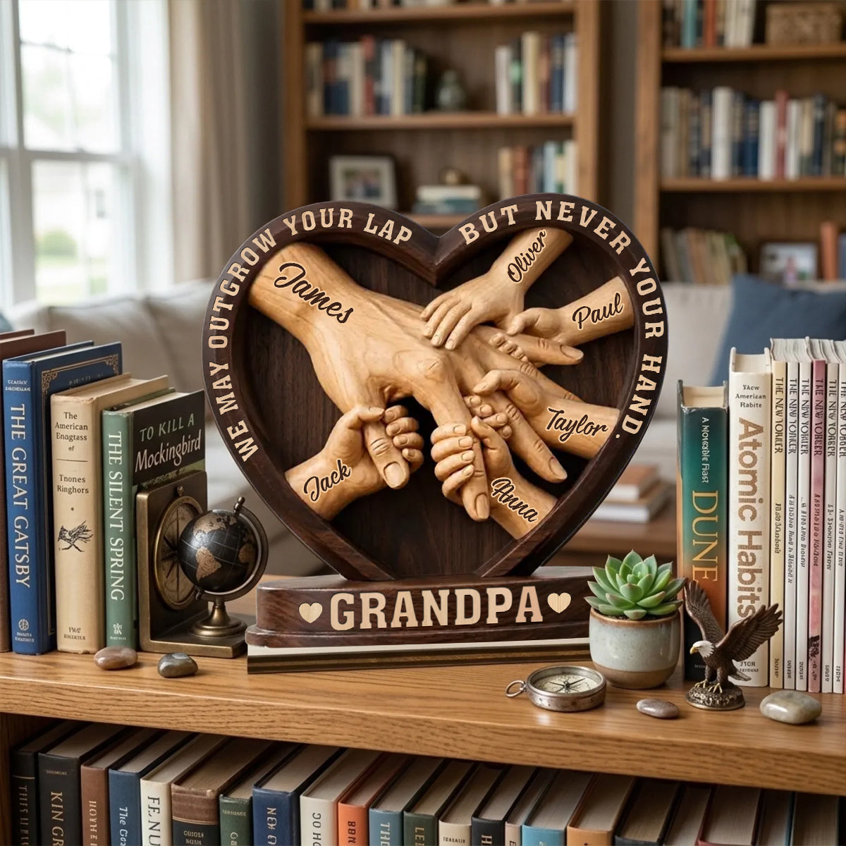 May Outgrow Your Lap, But Never your hand Custom 2-Layered Wooden Plaque - Personalized Father's Day Birthday Gifts For Dad, Grandpa - Crafted With Love