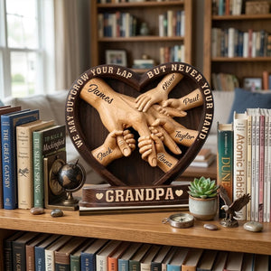 May Outgrow Your Lap, But Never your hand Custom 2-Layered Wooden Plaque - Personalized Father's Day Birthday Gifts For Dad, Grandpa - Crafted With Love
