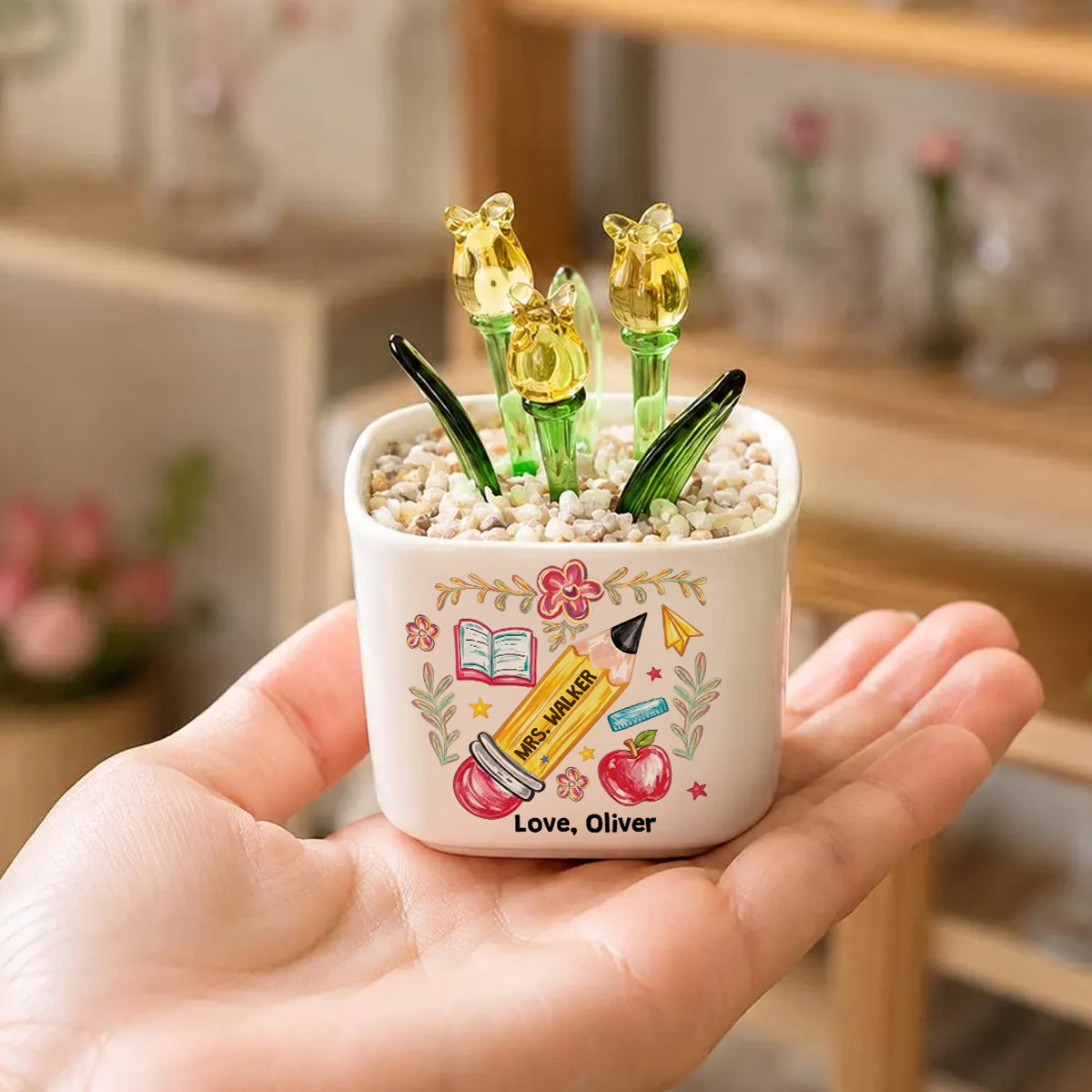Teacher Appreciation Gifts - Personalized Glass Flower Pot, Thank You Gifts