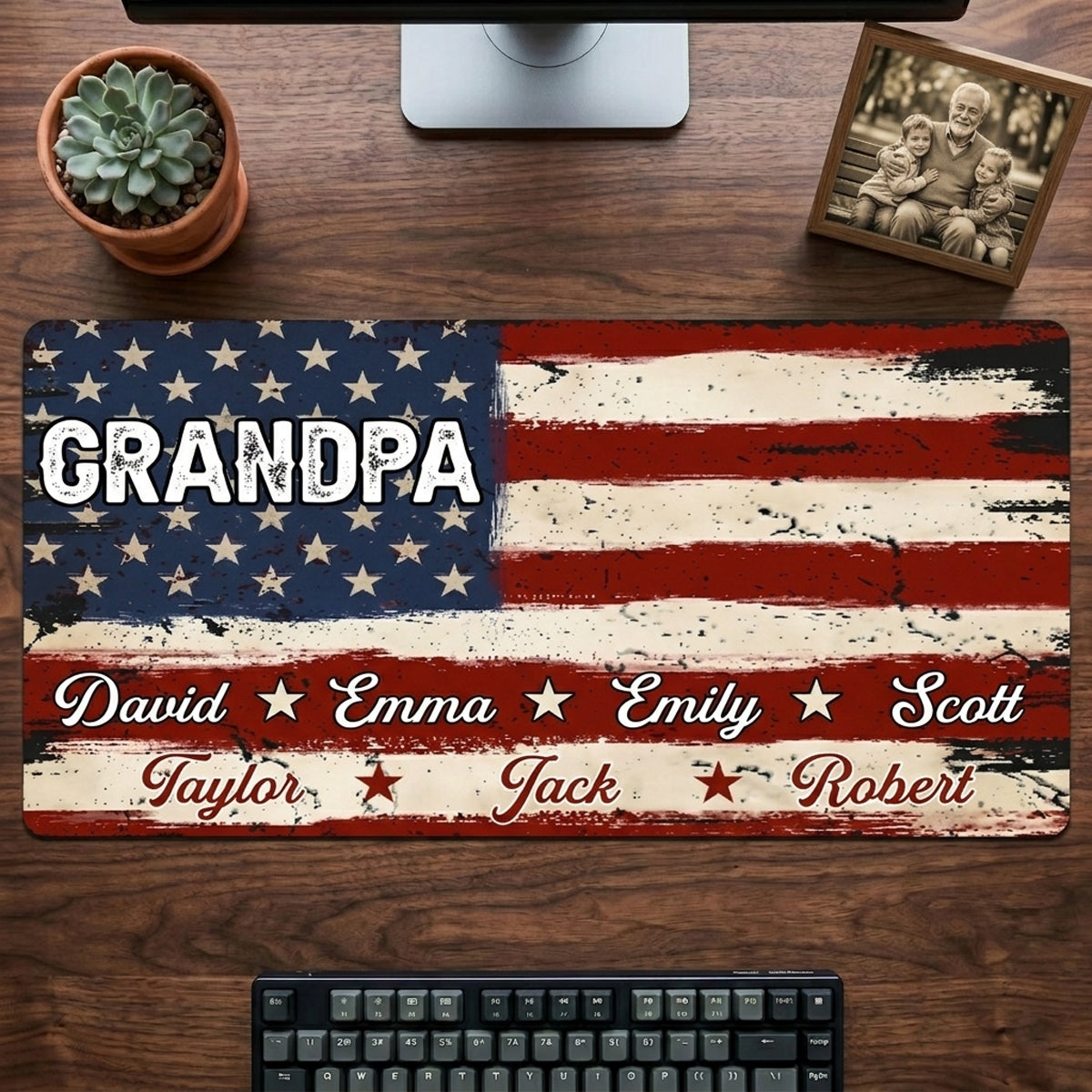 Proud Dad - Gift For Father - Personalized Leather Desk Mat