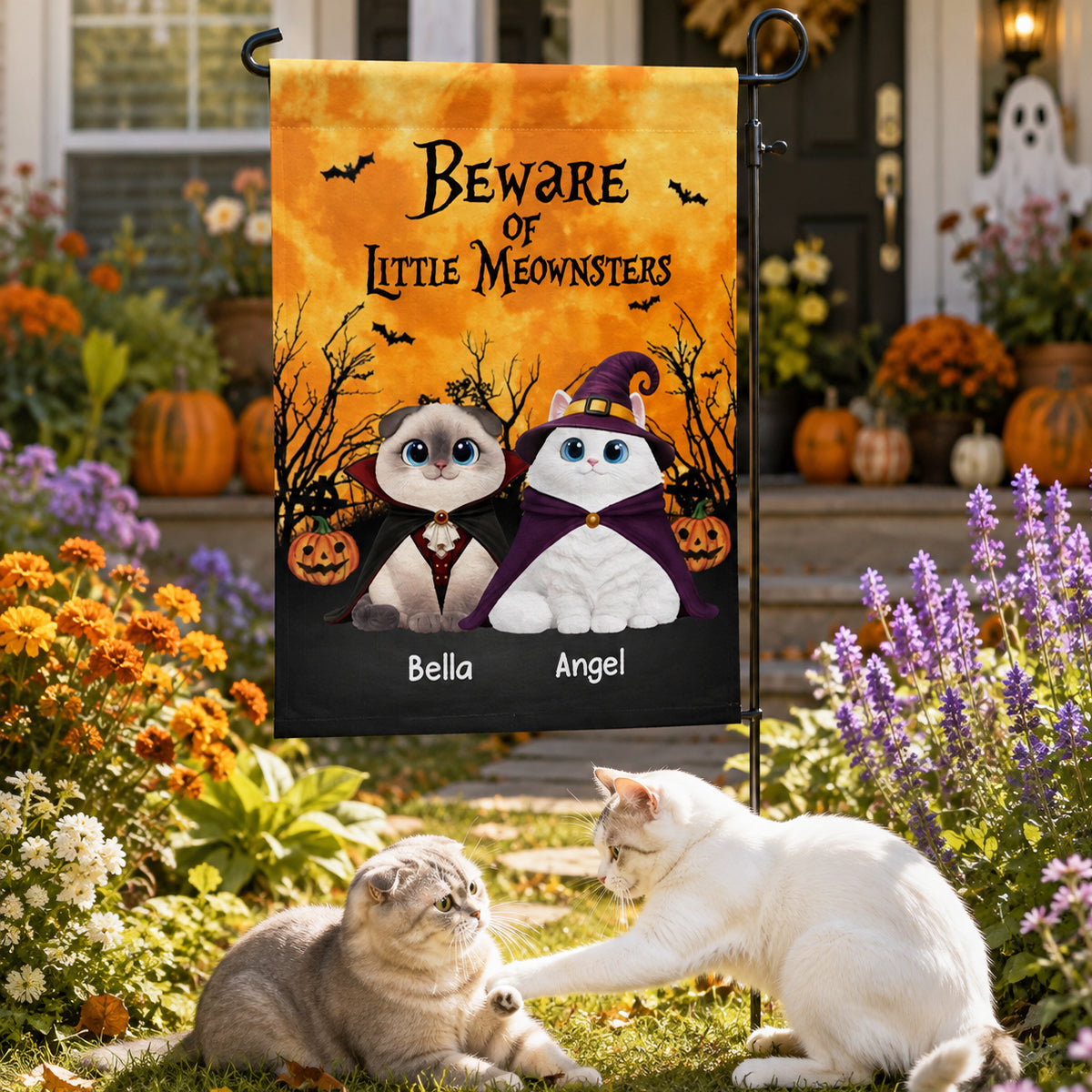 Halloween Theme Beware Of Little Meownsters Cats - Personalized Garden Flag - Halloween Decor For Cat Lovers