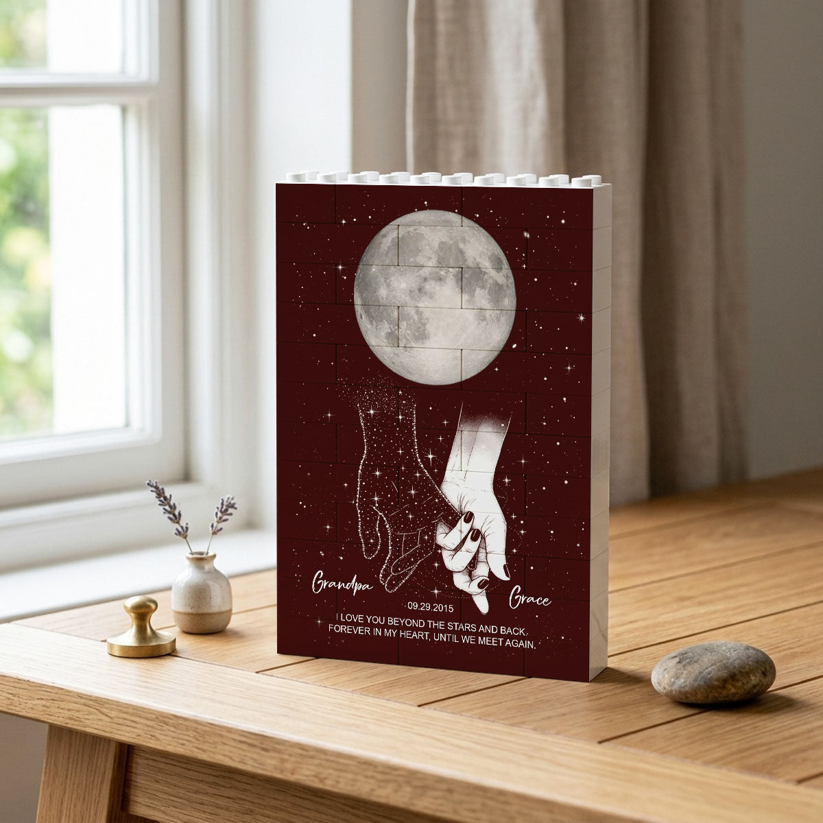 Holding Hands Moon Phase Galaxy Art - Personalized Brick Block
