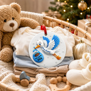 Baby Expecting Stork See You In Baby’s First Christmas - Family Ornament - Real 3D Raised Ornament