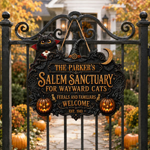 Salem Sanctuary For Wayward Cats Ferals - Personalized Wood Sign - Halloween Decoration, Gift For Cat Lovers
