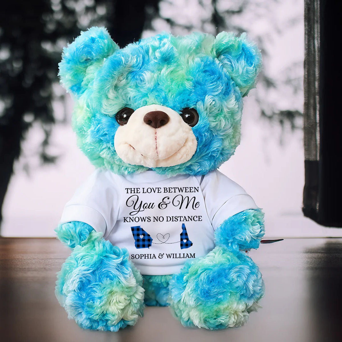 Love Knows No Distance - Teddy Bear With Personalized Photo Shirt - Personalized Teddy Bear