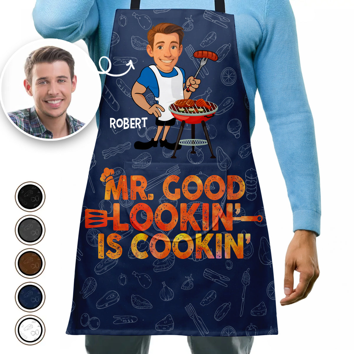 Custom Photo Mr. Good Lookin' Is Cookin' - Personalized Apron