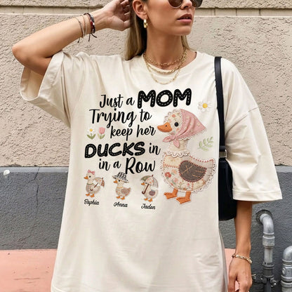 Funny Duck Mom Shirt, Just A Mom Trying To Keep Her Ducks In In A Row Shirt, Cute Mama Tee, Gift For Mom, Womens Casual Shirt