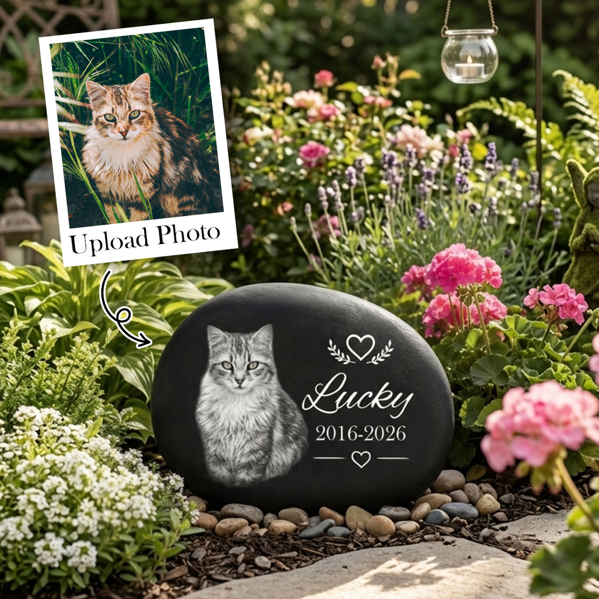 In Loving Memory Upload Photo Pencil Sketch - Personalized Memorial Stone
