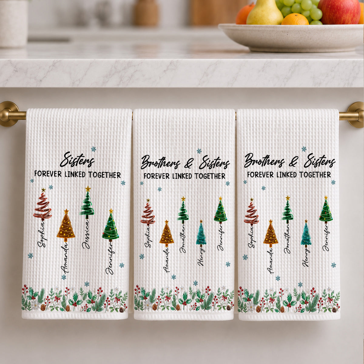 Season Love Siblings - Personalized Name Waffle Weave Kitchen Towel, Housewarming Gift