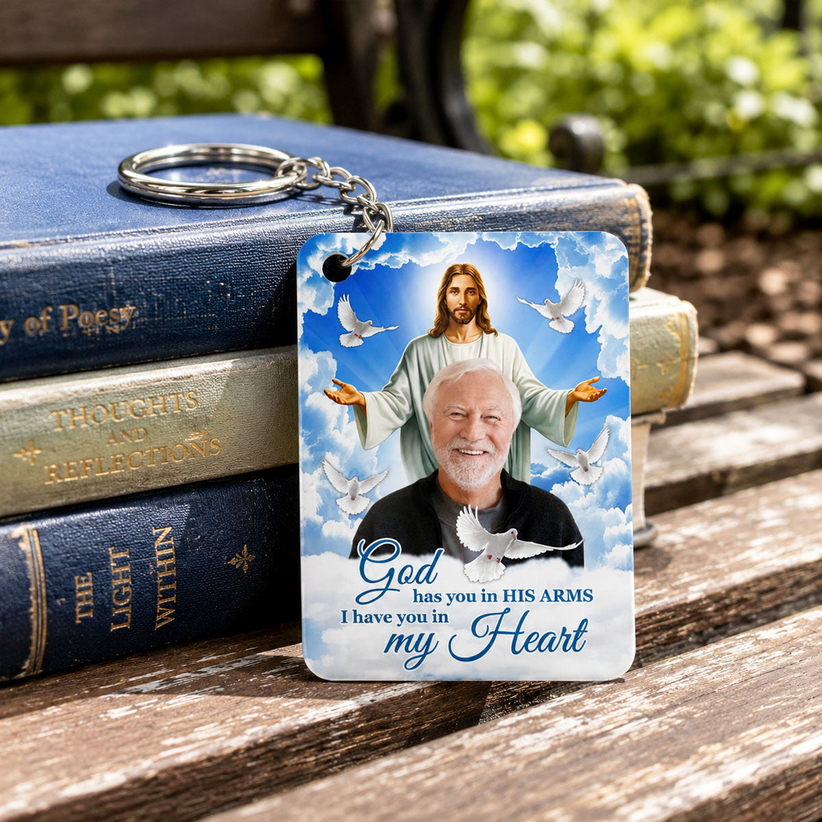 God Has You In His Arms Sky Memorial Sympathy Gift Remembrance Keepsake Photo Inserted Personalized Acrylic Keychain