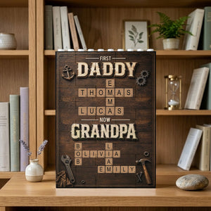 First Dad Now Grandpa Crossword Puzzle Art - Personalized Shaped Building Brick Blocks