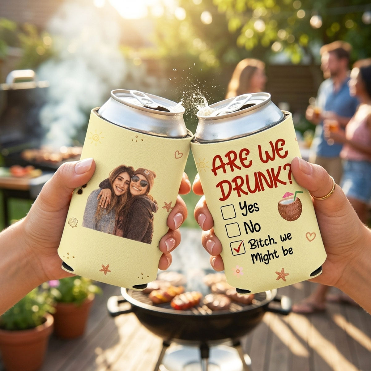 Are We Drunk Upload Photo - Personalized Custom Skinny Can Cooler