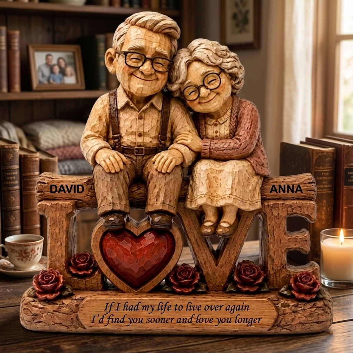 Personalized Elderly Couple Figurine - Personalized Wooden Love Block - Anniversary Gift for Parents & Grandparents