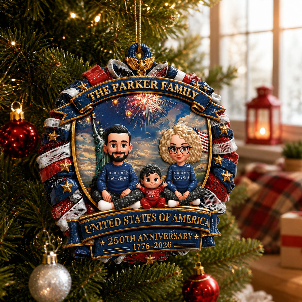 America Family Christmas - Proud Family Ornament - Real 3D Raised Ornament