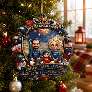 America Family Christmas - Proud Family Ornament - Real 3D Raised Ornament