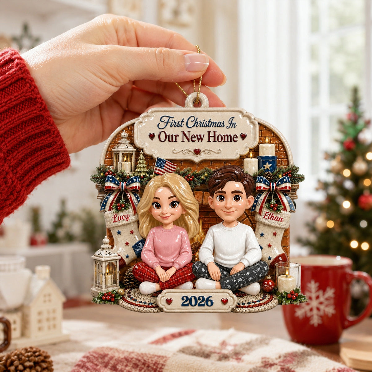 Him And Her - Our Warm Holiday Ornament - Real 3D Raised Ornament