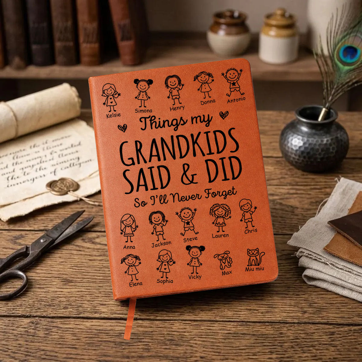 Things My Grandkids Said & Did - Personalized Leather Journal Mother's Day Gift For Grandma. Gift For Grandfather