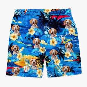 Custom Photo Tropical Hawaiian Aloha Men Beach Shorts - Personalized Summer Vacation And Travel Gifts For Family, Dog Cat Lovers