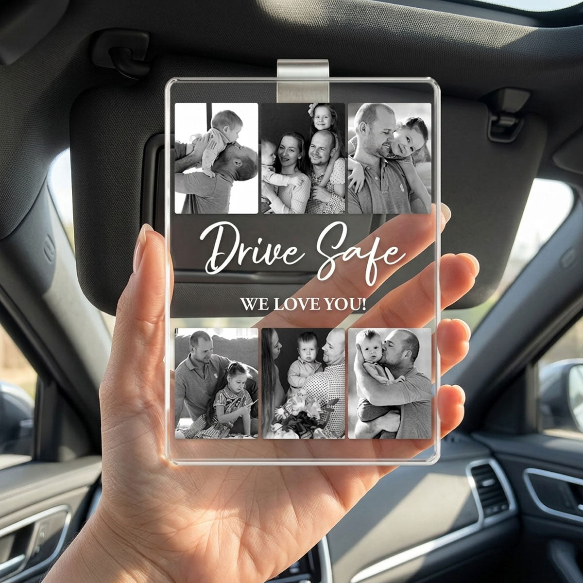 Custom Photo Collage Car Visor Clip, Custom Unique Gift For Dad, Father's Day Photo Sun Visor, Drive Safe Daddy, Car Decor, Husband Gift