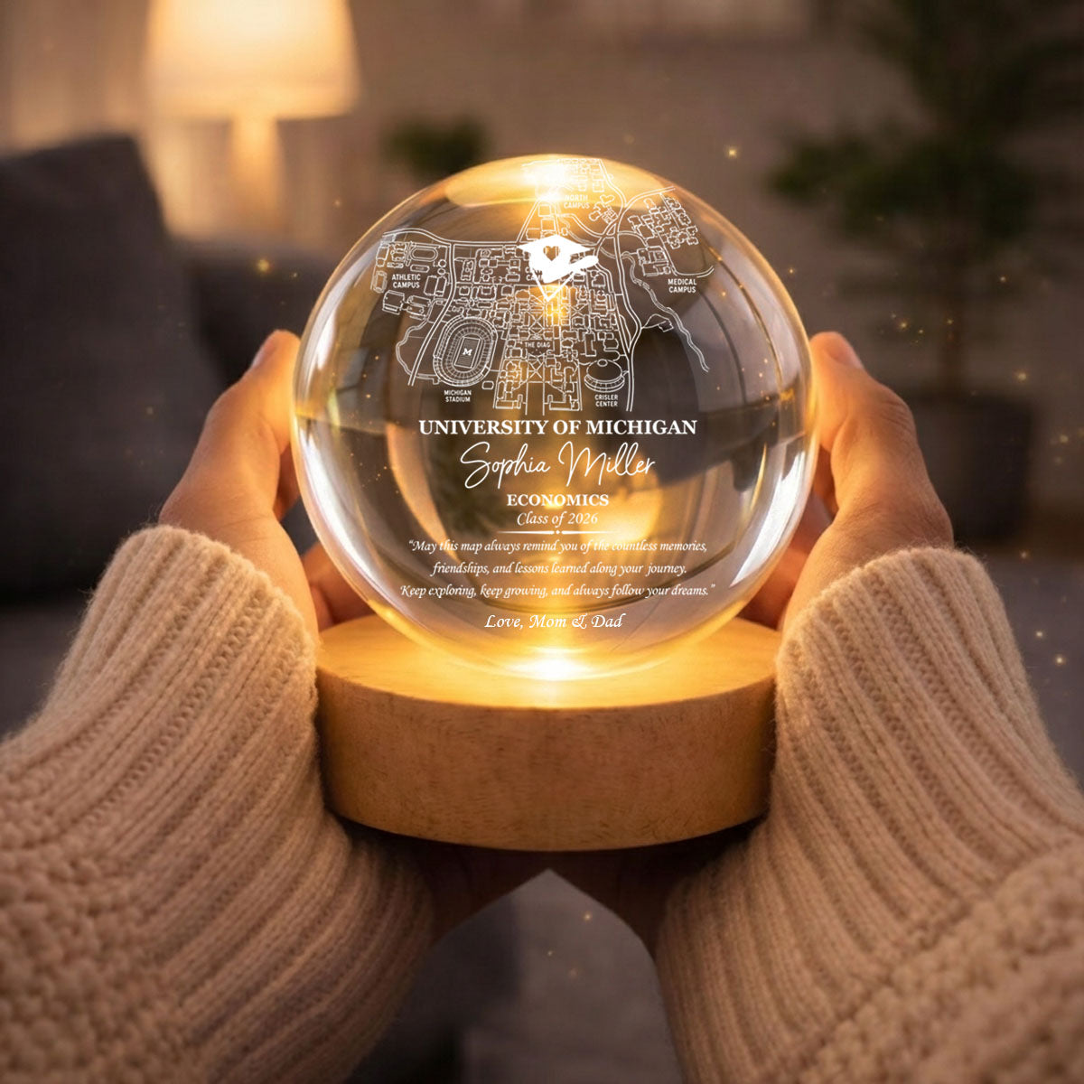 May This Map Always Reminds You - Personalized Map Crystal Ball LED Light For Graduates