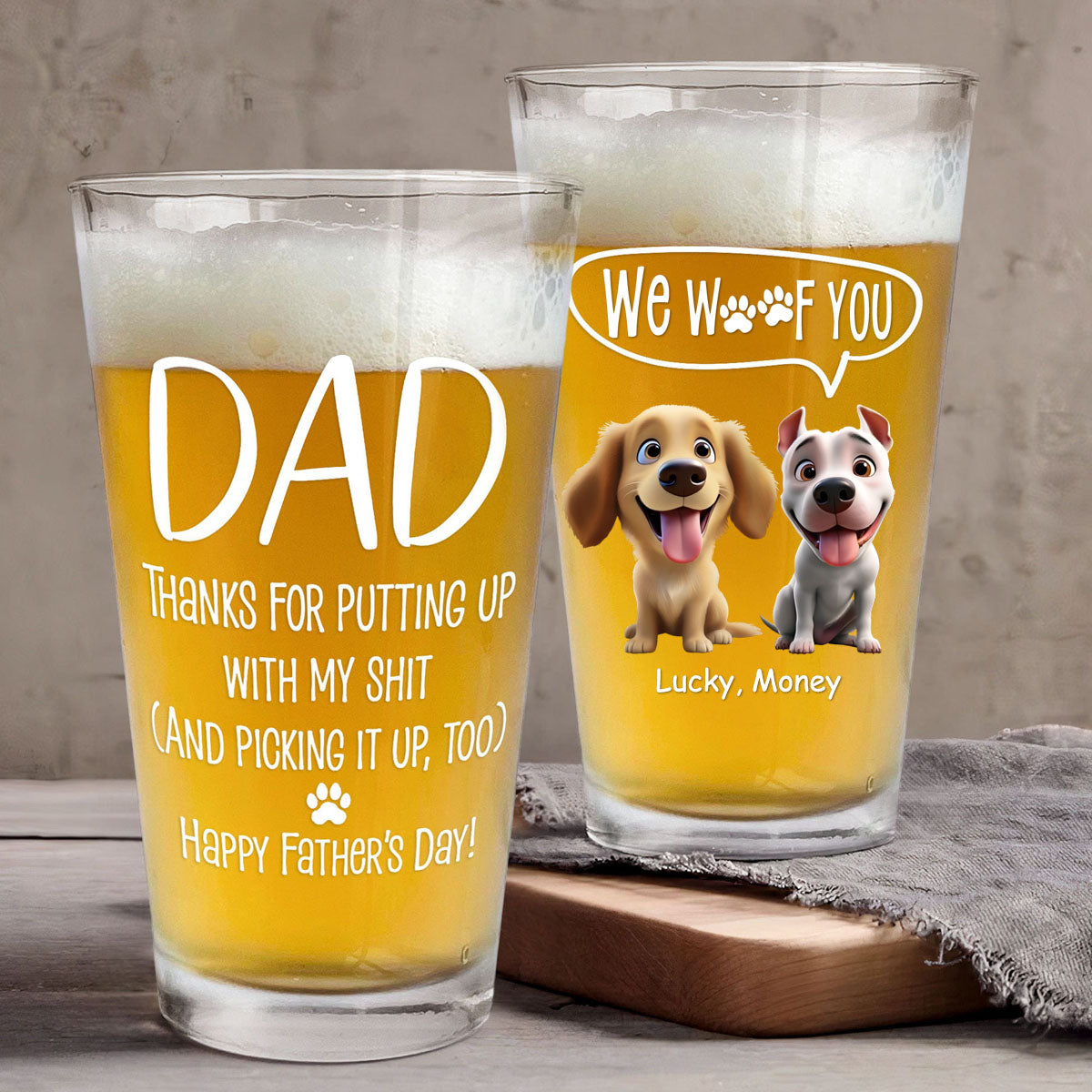 Thanks, Dad We Woof You - Personalize Beer Glass