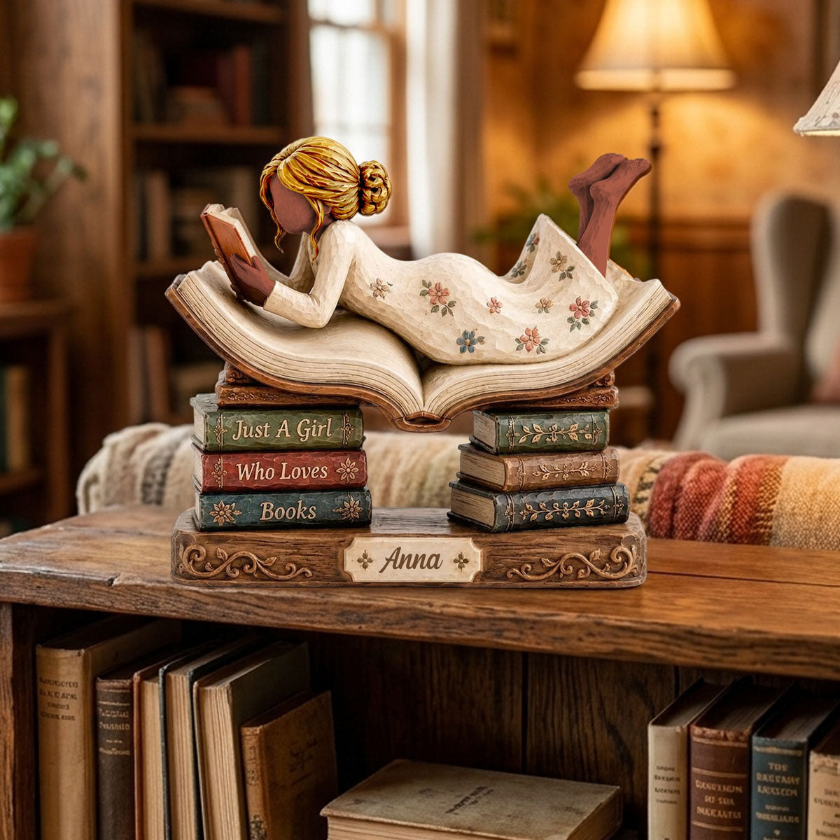 Just A Girl Who Loves Books - Personalized Wooden Block For Reading Lovers