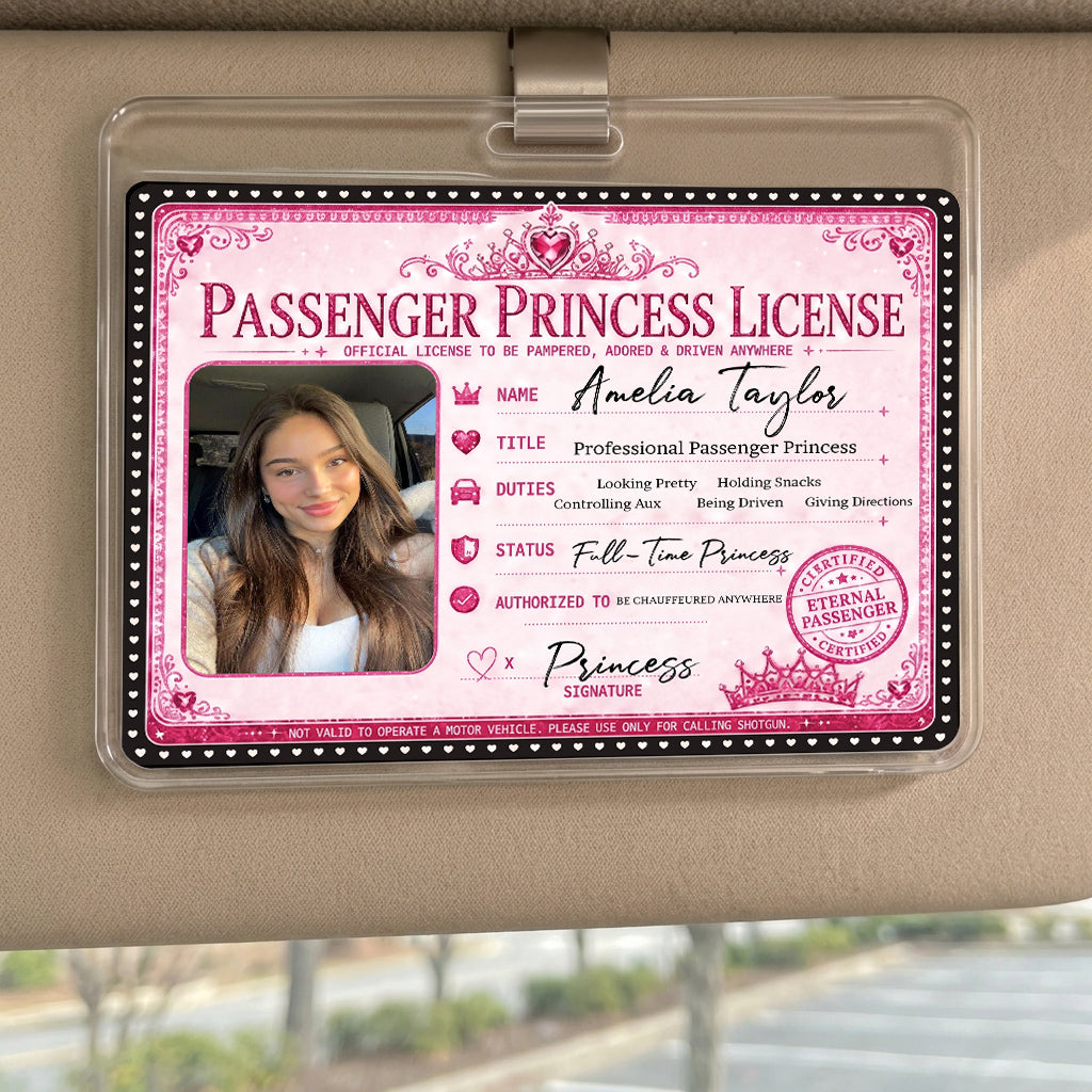 Passenger Princess License - Personalized Car Visor Clip